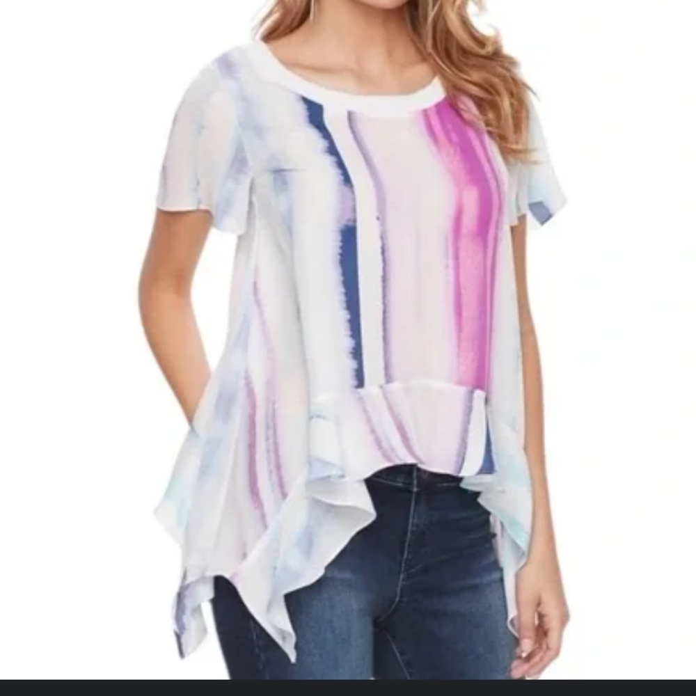Juicy Couture Assymetrical Blouse Striped Rainbow Size Small